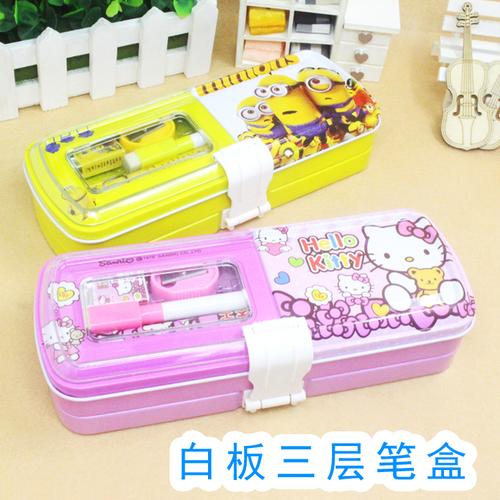 热卖小灵精动力巴士汽车铅笔盒卡通笔盒学生文具盒三层铁皮铅笔盒推荐