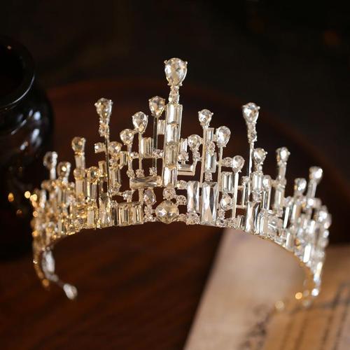 新品新娘银色水晶皇冠大气公主气质王冠唯美结婚礼服