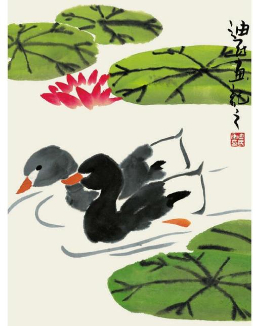 鸭子儿童国画