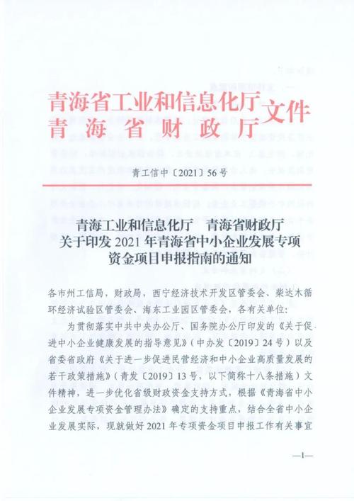 红头文件|青海工业和信息化厅 青海省财政厅关于印发2021年青海省中小