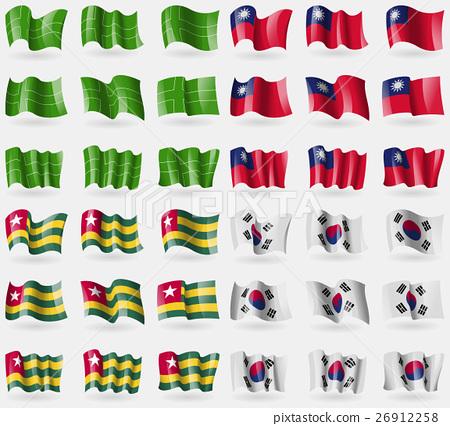 插图素材: ladonia, taiwan, togo, korea south. set of 36 flag