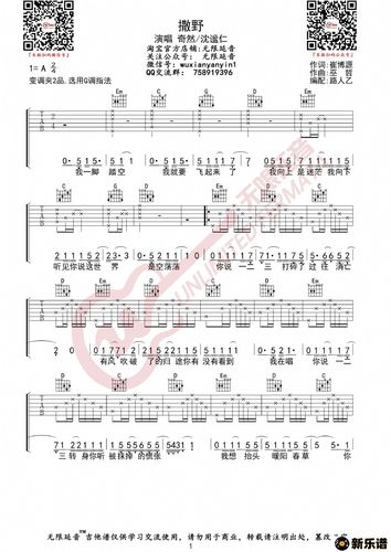 《撒野》吉他谱 奇然/沈谧仁-无限延音制谱