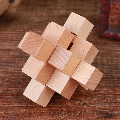 九通 鲁班锁孔明锁单个 榉木高难度成人儿童动脑益智玩具 小菠萝