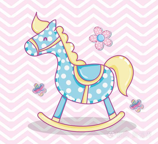 可爱的木马卡通矢量插图平面设计