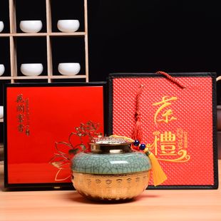 百福哥窑陶瓷茶叶罐高档烤漆木艺包装空礼盒 普洱醒茶密封茶定制