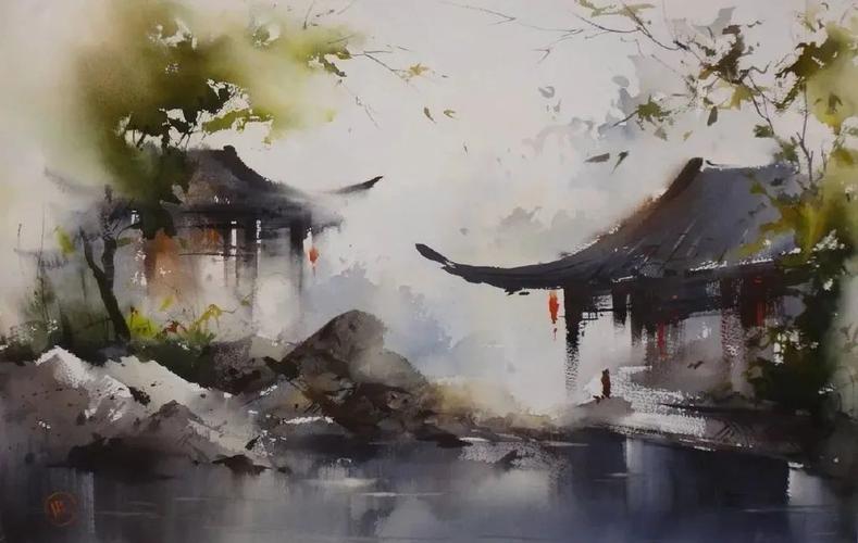 水彩画中的烟雨江南朦胧梦幻的意境太迷人了