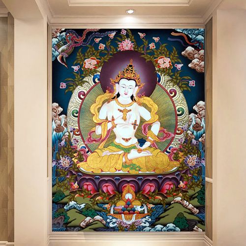 八方财神西藏族唐卡钻石画满钻石绣绿度母佛像客厅玄关贴钻十字绣