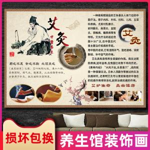 艾灸广告宣传画海报 中医养生馆背景墙装饰 理疗美容院挂画墙壁画中医