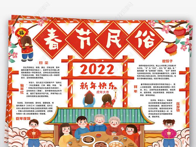 原创春节民俗小报2022年虎年春节年俗小报手抄报版权可商用