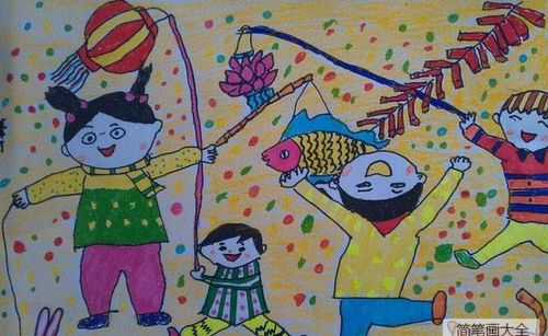 儿童画点灯笼庆新年_节日简笔画_简笔画大全