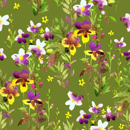 四方连续纹样,水彩画,华丽的,水彩画颜料,纺织品,浪漫,复古风格,草