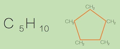 环戊烷的化学式(左侧),结构简式(右