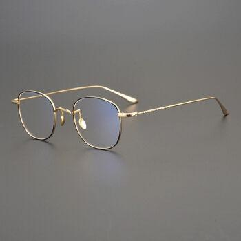 名逸纯钛眼镜架男小脸日本手工复古椭圆全框防蓝光女超轻方镜框配防