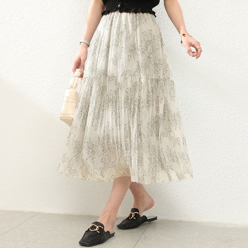 半身裙2021春夏季新款裙子女夏a字裙高腰网纱中长款