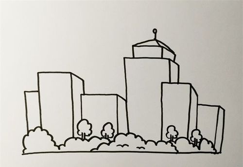 3,一栋栋的慢慢将高楼大厦补充画好一些线条或者是小点的纹路.