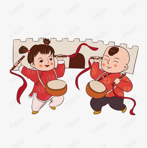 新年传统习俗敲锣鼓手绘插画