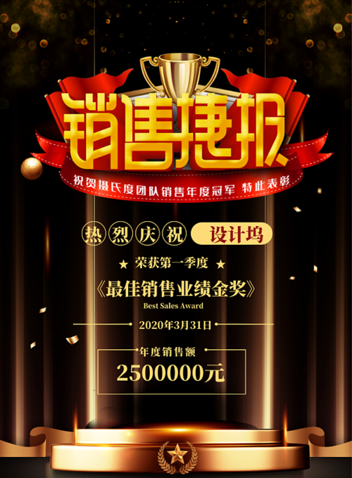 红色背景销售喜报海报