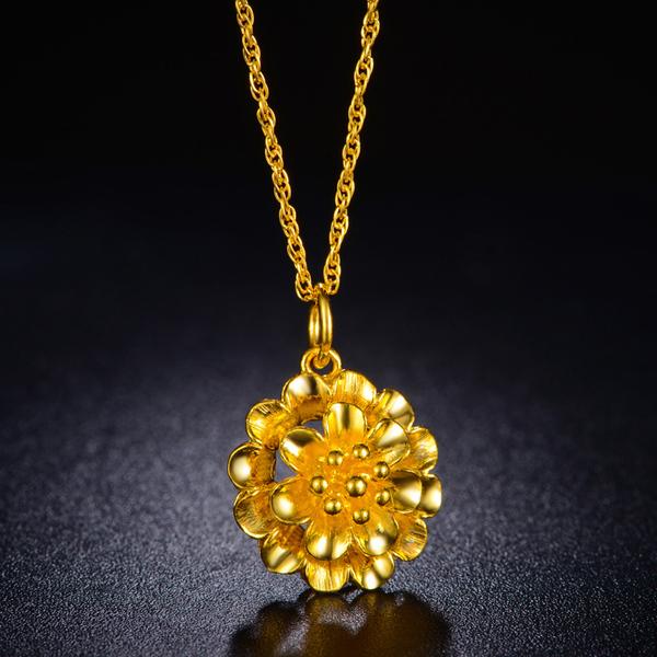 时尚双层花朵花开富贵挂坠送妈妈 足金 999 金嘉福黄金吊坠女款