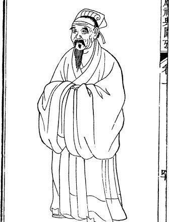 古代人物白描图谱-面带笑容拱手的老人书画矢量图图