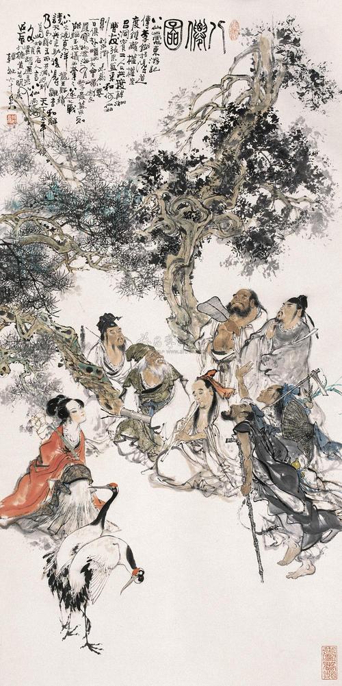 0623 1988年作 八仙图 立轴 设色纸本