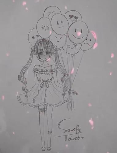 萌萌的小少女简笔画