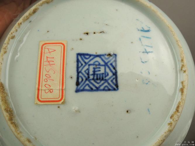 清道光·花押款青花线描盘子一个·秒杀