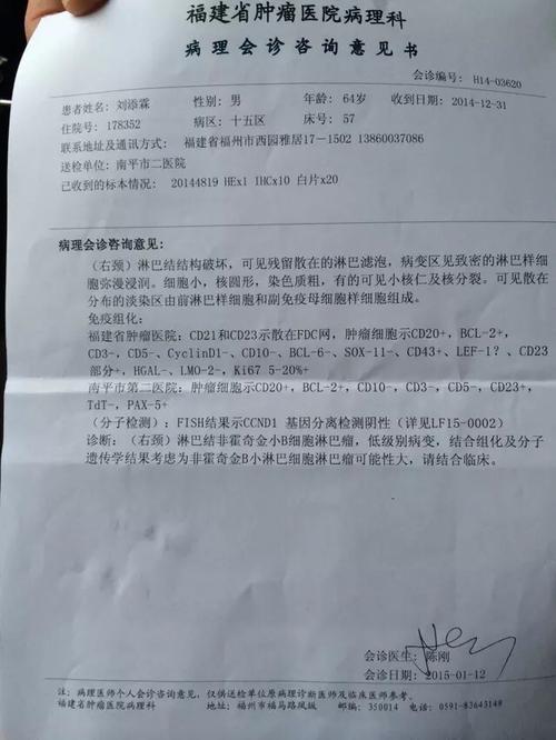 麻烦专家和病友们看看,我是在福建肿瘤医院活检确诊惰性淋巴瘤,目前
