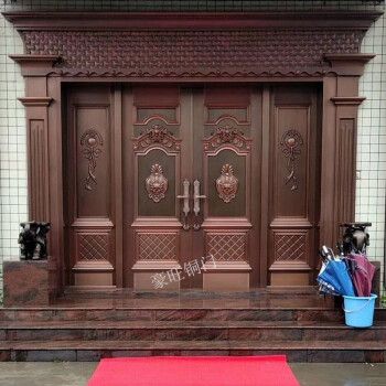 防盗四开铜门 进户四开铜门 对开铜门 别墅大门 铜门厂 别墅铜门 紫铜