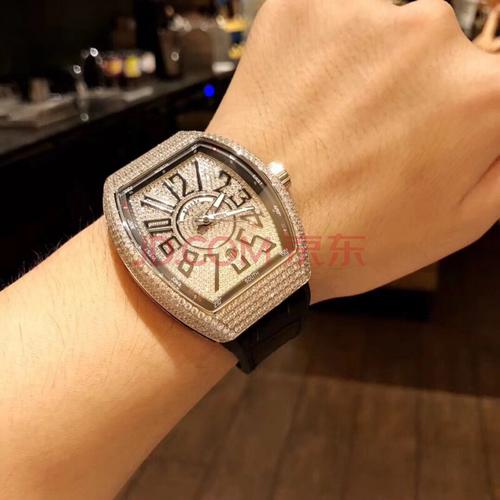 天然钻石腕表满天星镶钻酒桶形手表ins网红自动机械男士腕表 玫瑰金