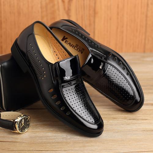 夏季新品意尔康男鞋正品真皮凉鞋男士商务休闲镂空皮鞋透气洞洞鞋