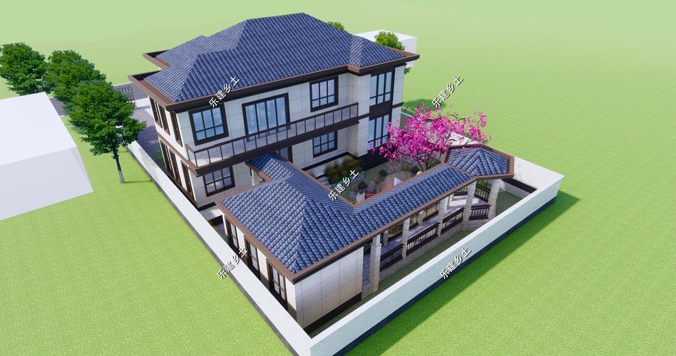 湖北省石首市二层新中式宅院设计,前后院布局,时尚轻奢!