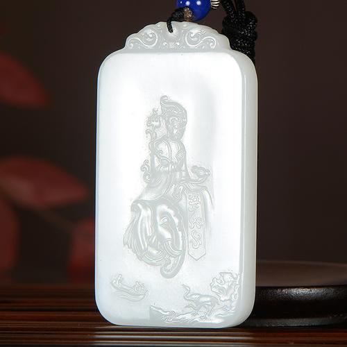 天然和田玉白玉普贤男女生肖菩萨龙蛇吊坠项坠本命佛挂件61g