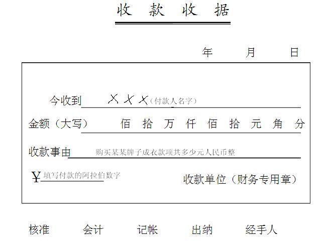 卖衣服的收据应该怎么写?
