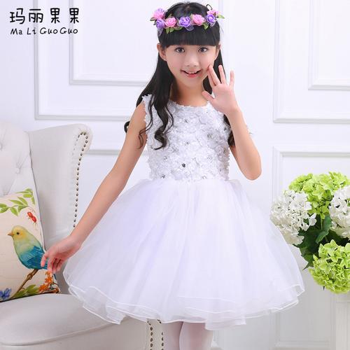 小学生六一儿童演出服公主裙蓬蓬裙白色纱裙女童跳舞幼儿表演服装