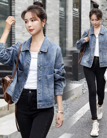 牛仔外套女春秋2021早秋新款韩版宽松短款牛仔衣气质百搭上衣夹克浅
