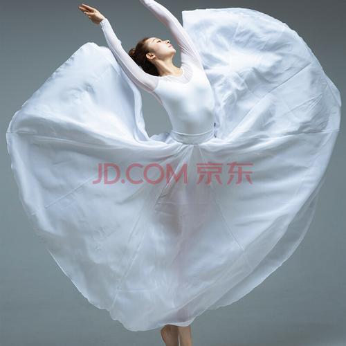 720度大摆舞蹈裙大摆裙舞蹈纱裙红色长裙古典舞大裙摆半身裙练功 白色