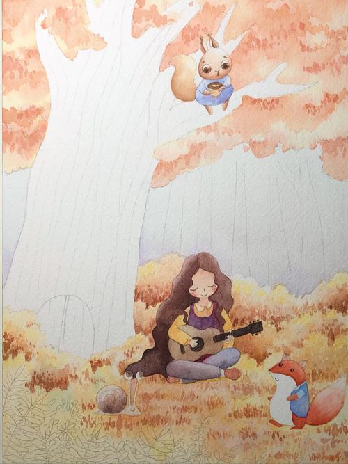 水彩彩铅森林小女孩绘画过程及心得分享