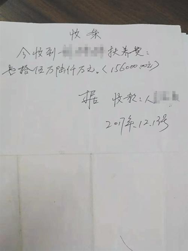 手写的收条称"抚养费"