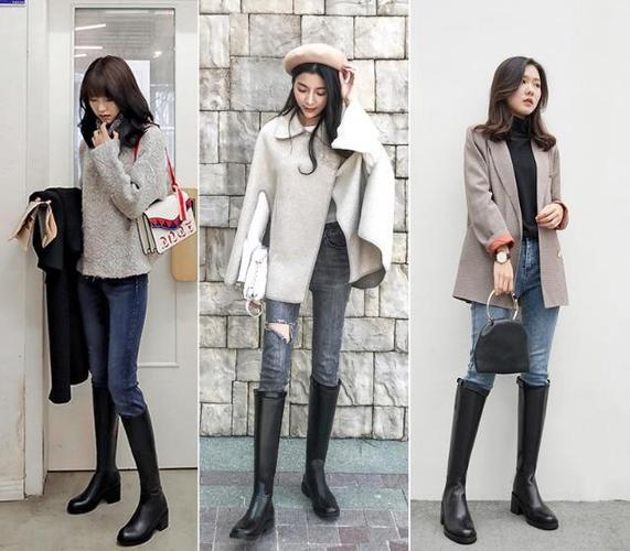 明星们也不肯放过长筒靴搭配,冬天不用光腿也可以美美的.