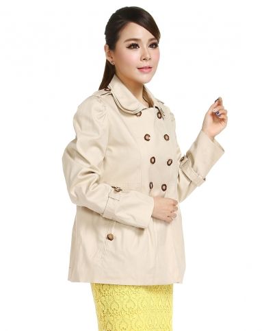 米杏色双排扣大气长袖风衣
