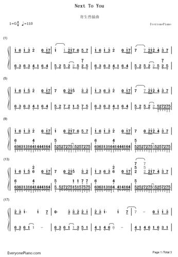 next to you-parasyte ost numbered musical notation preview 1