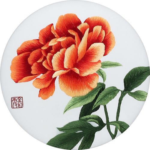 湘绣双面绣 芍药 国家非遗 手工刺绣摆件