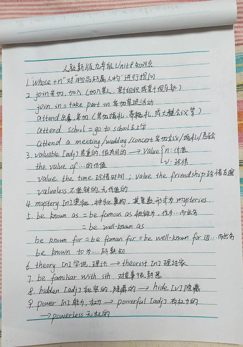 人教新版九年级英语 unit 8 完整版 手写笔记 来了!家