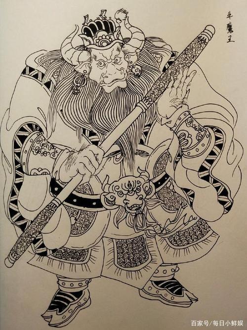 《西游记》人物白描画稿,唐僧师徒与四海龙王,致敬