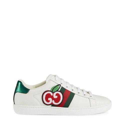 gucci/古驰 古琦女鞋 女士白色皮质经典时尚双g苹果图案logo休闲运动
