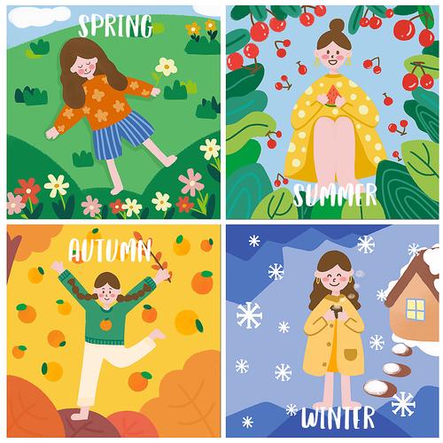 春夏秋冬插画