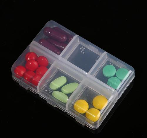 淘宝热卖 家居塑料制品pill box 便携六格小药盒 盲文药盒