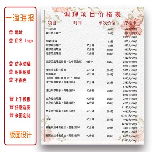 美容院spa馆整形价格表海报宣传画kt板定制价格表相纸