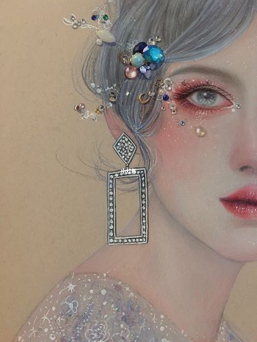 彩铅手绘,美人图,妆面造型设计稿,人物彩铅_彩铅_手绘