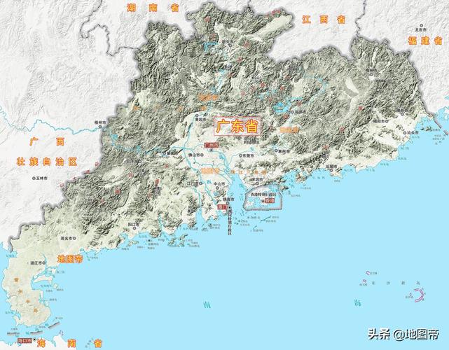 图-广东省地形广东省简称"粤",省会广州,有21个地级市,划分为珠三角